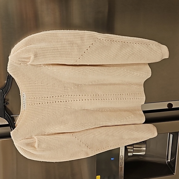 💕TRINA TURK💕 Dalhart Sweater ~ Ecru 100% Ribbed Knit Merino Wool Medium - Picture 5 of 12